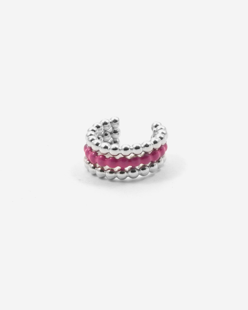 Nove25 EAR CUFF ORECCHINO SENZA BUCO PALLINE TRE GIRI SMALTO FUCSIA Vendita Economica