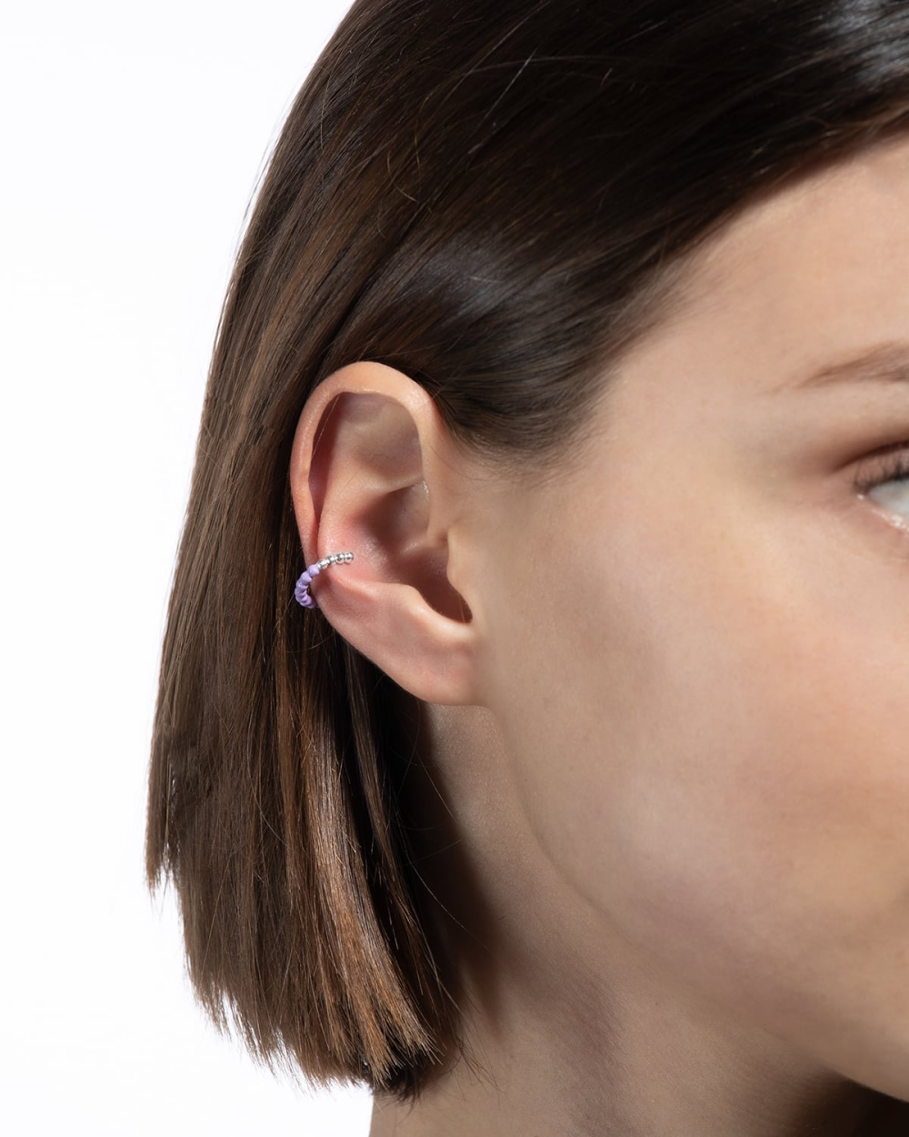 Nove25 EAR CUFF ORECCHINO SENZA BUCO PALLINE UN GIRO SMALTO LILLA Nuova