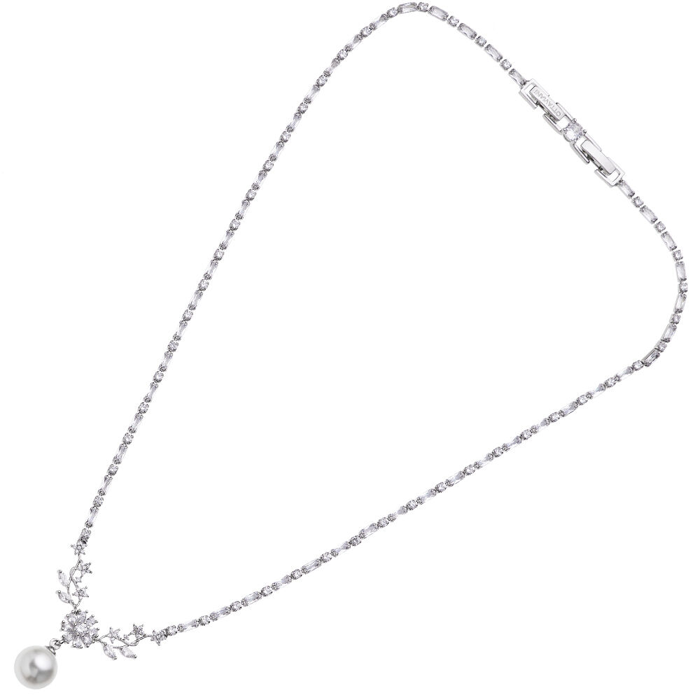Ottaviani Collana rodiata con cubic zirconia e perla
