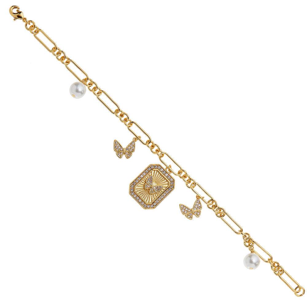 Ottaviani Bracciale dorato con cubic zirconia e perle Moda