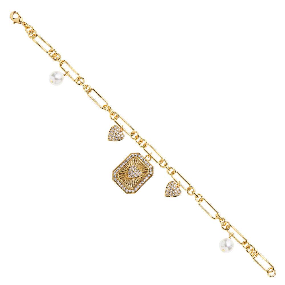 Ottaviani Bracciale dorato con cubic zirconia e perle Italy