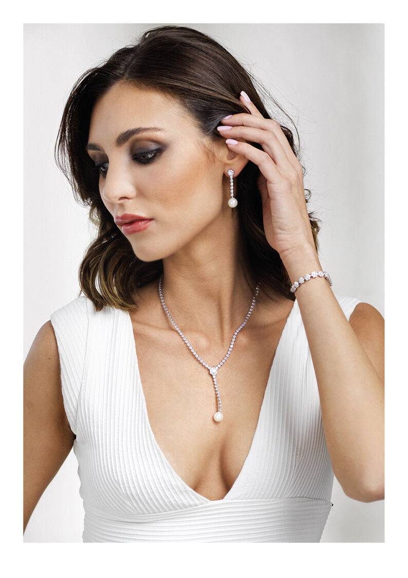 Ottaviani Orecchini rodiati con cubic zirconia e perle In Linea