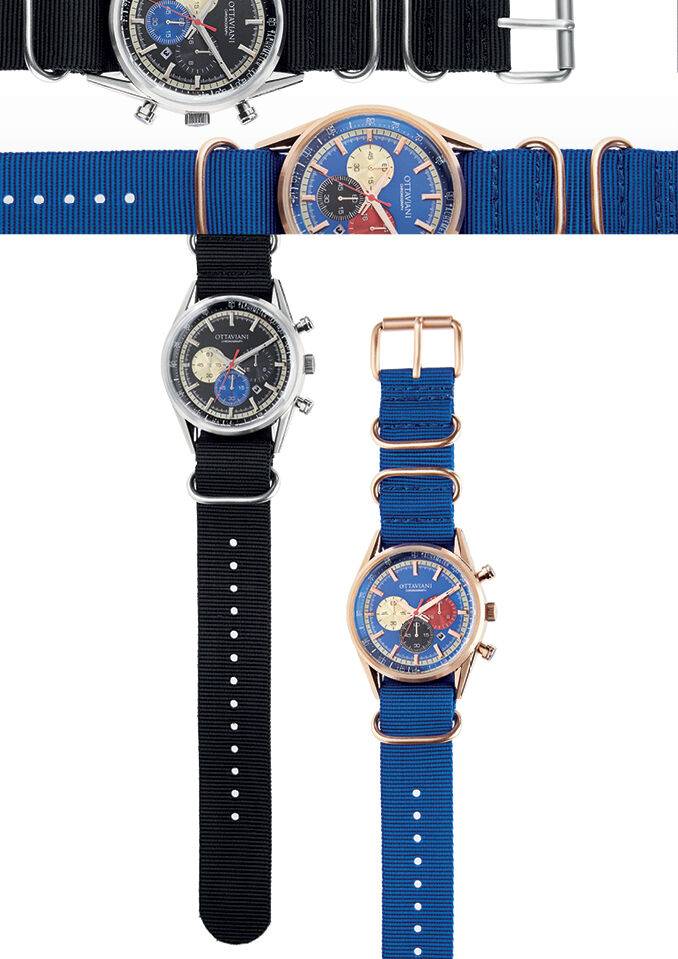 Ottaviani Cronografo blu e rose gold cursori colorati In vendita