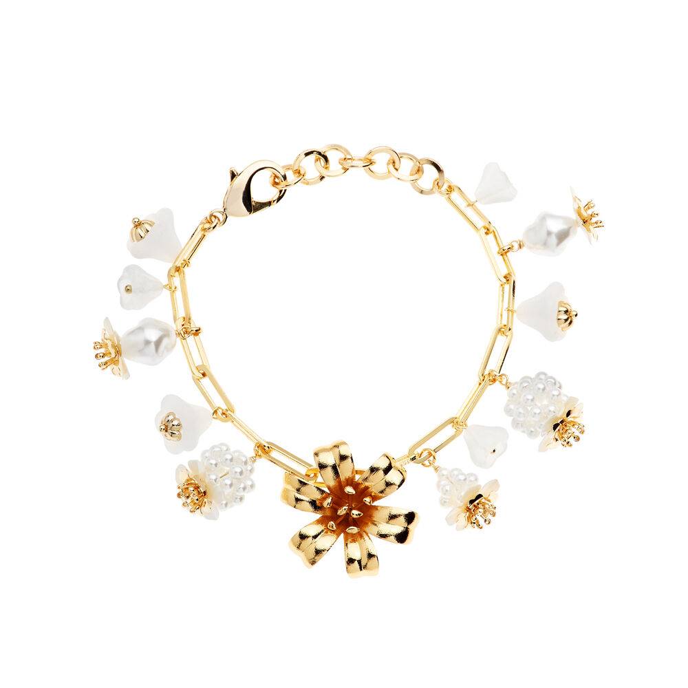 Ottaviani Bracciale dorato con perle perline e fiori vet