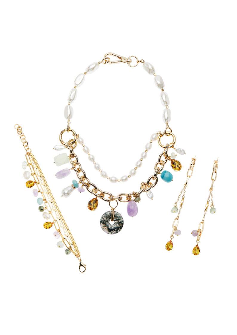 Ottaviani Collana con perle bijoux,quarzi,resine e crist Italia