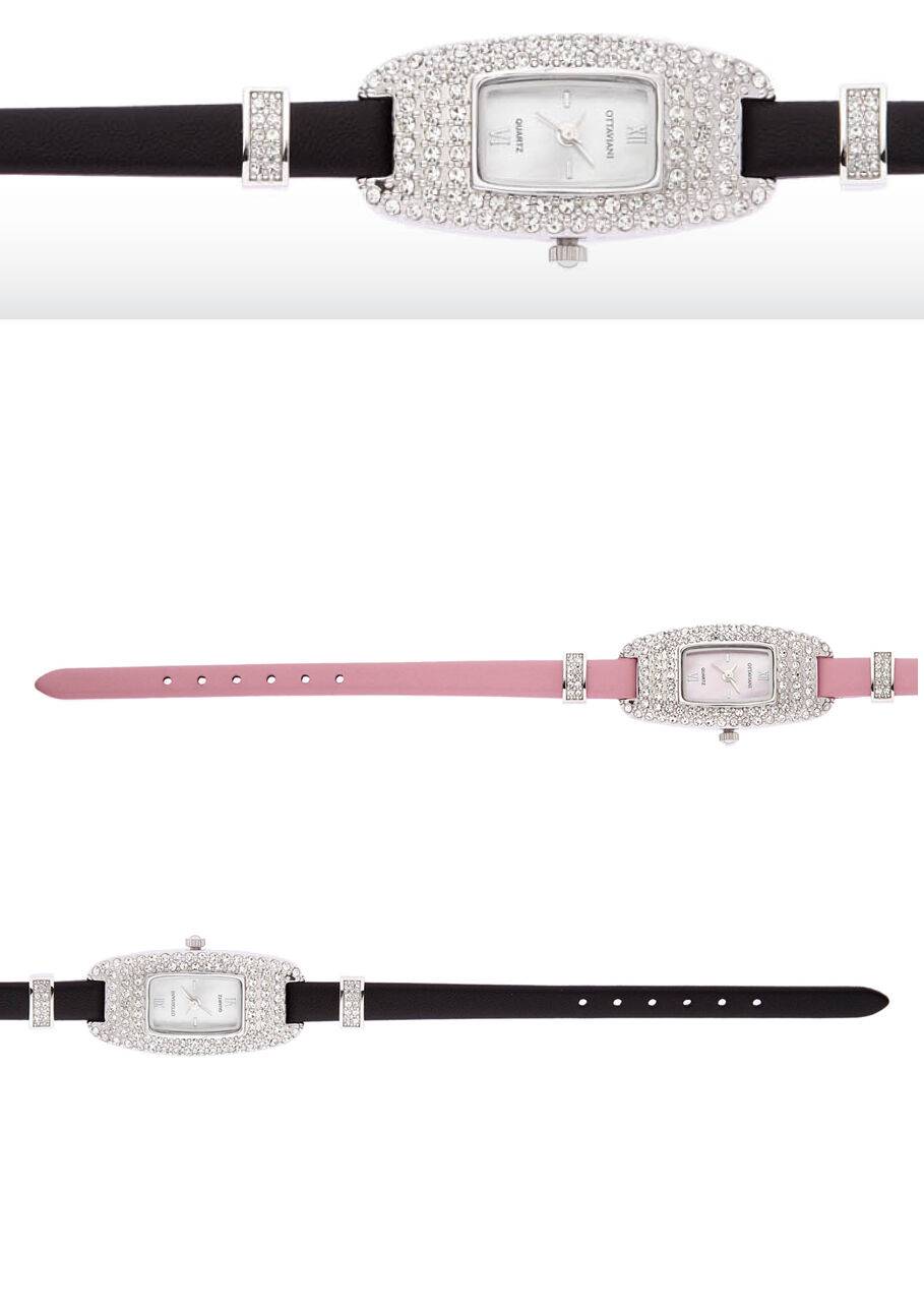 Ottaviani Quarzo metallo con strass e pelle rosa Offerta Pasqua