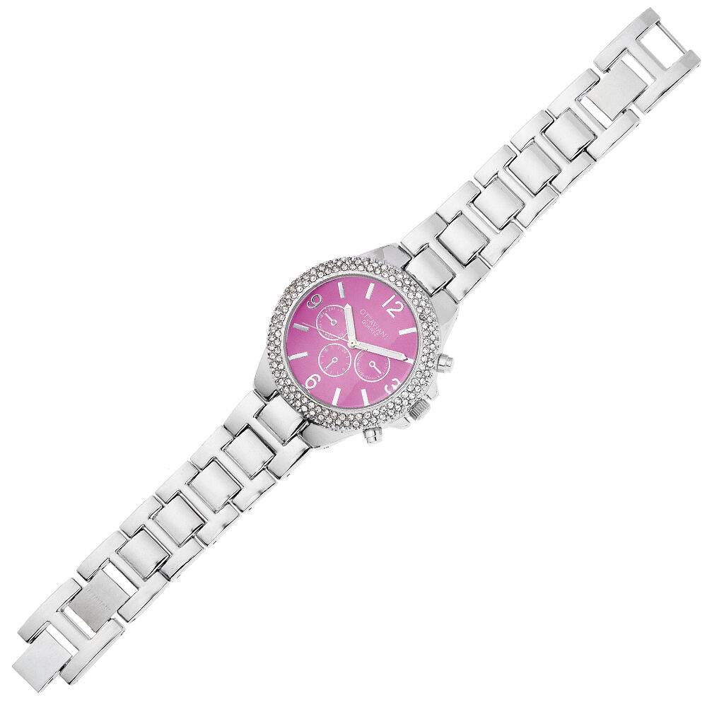 Ottaviani Quarzo fucsia c/cristalli/maglia in metallo