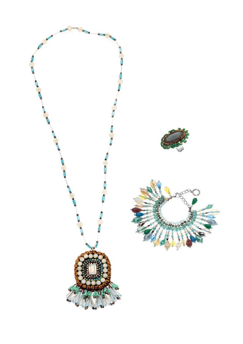 Ottaviani Anello con amazonite,cristalli e perline Vendita calda