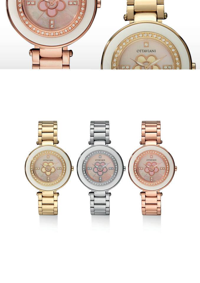 Ottaviani Quarzo acciaio rose gold e strass In vendita