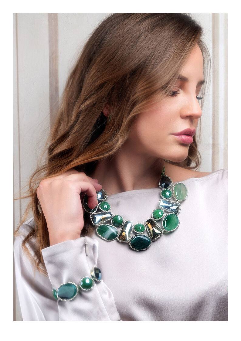 Ottaviani Orecchini con agata verde cristalli e perline Super sconto