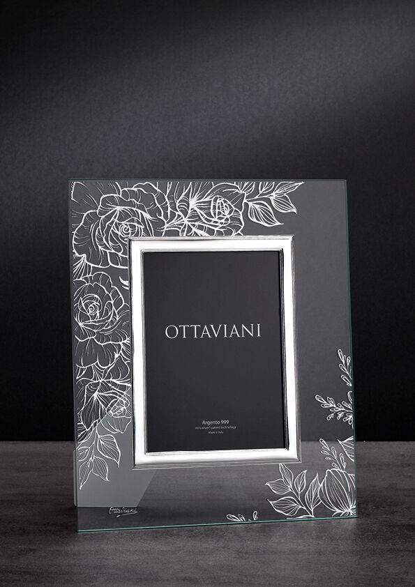 Ottaviani Portafoto cristallo "rose" c/c e foglia argento Vendita Economica