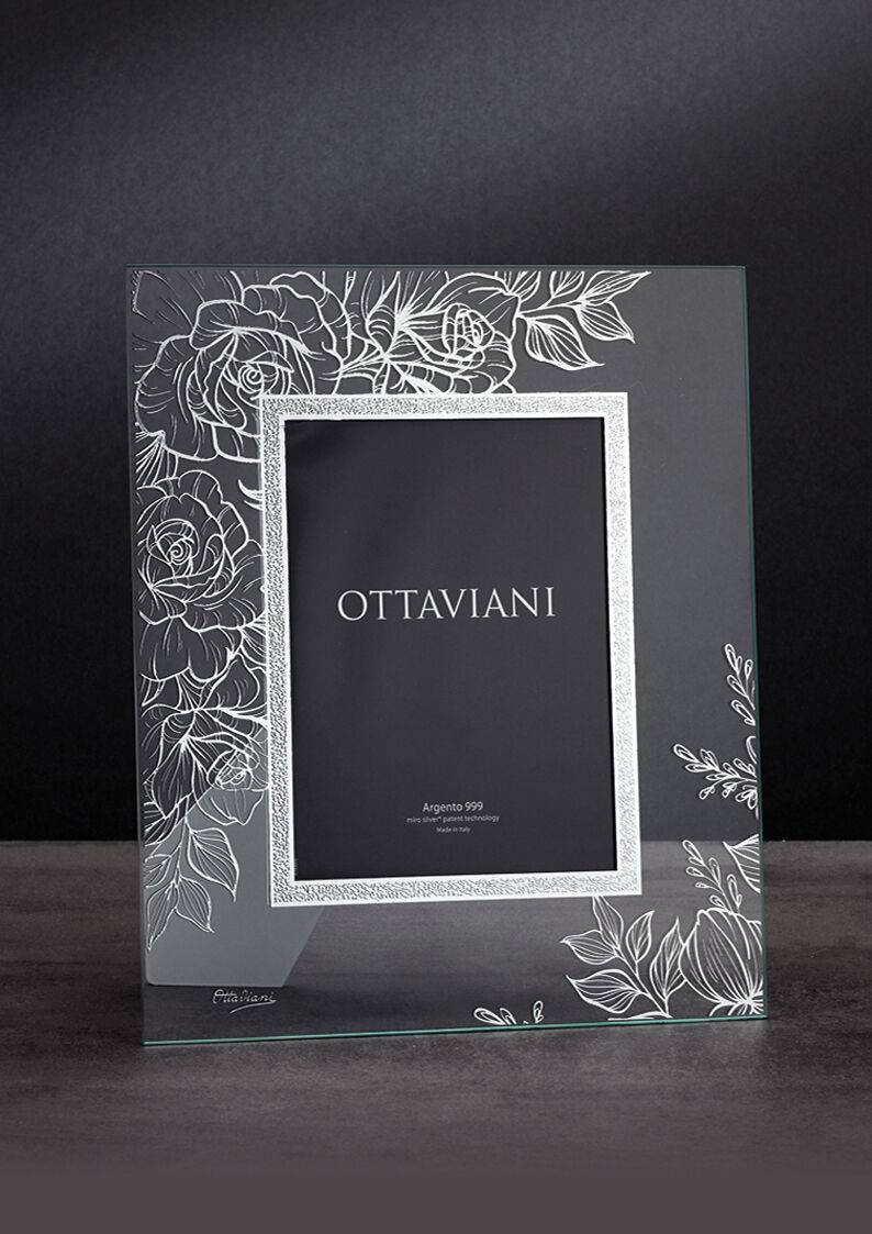 Ottaviani Portafoto cristallo "rose" c/c e foglia argento Vendita Economica