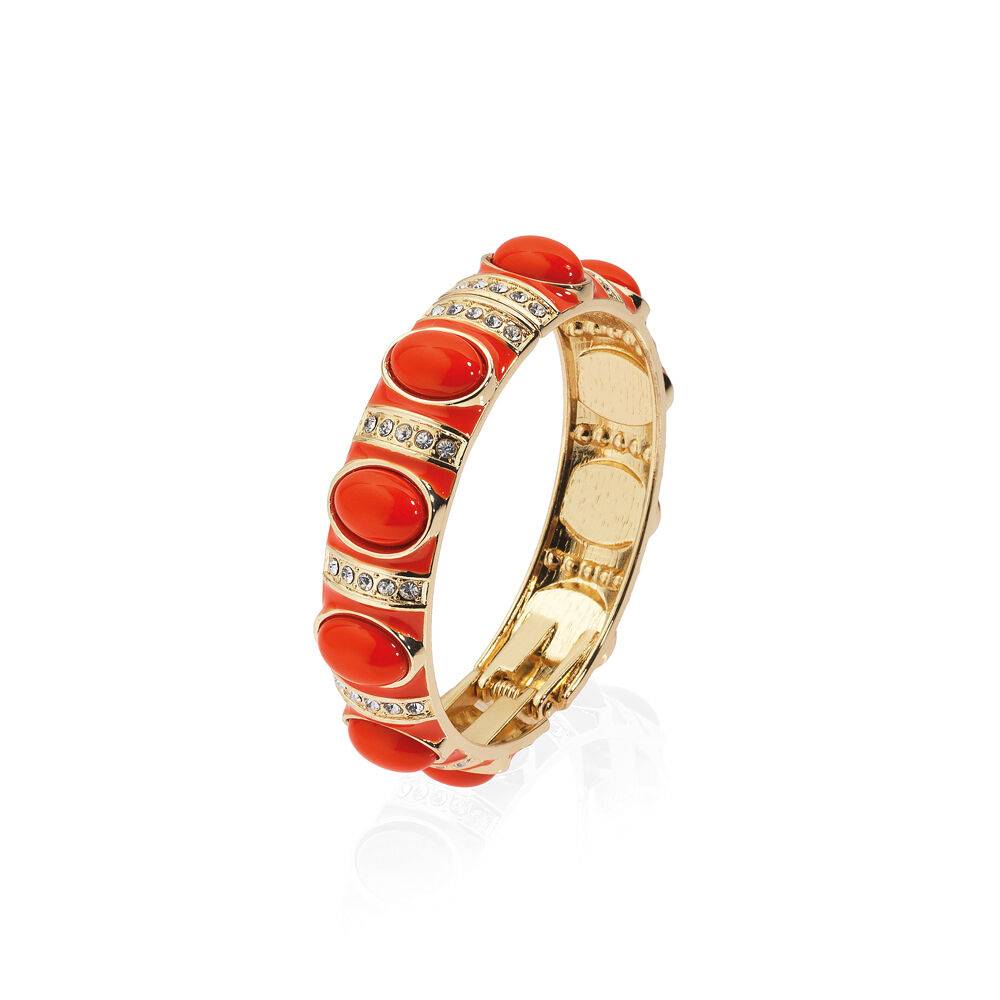 Ottaviani Bangle dorato con smalti corallo e strass
