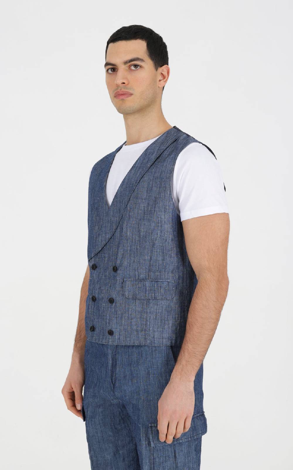 Outfit Italy Gilet doppiopetto in tessuto effetto denim Outlet
