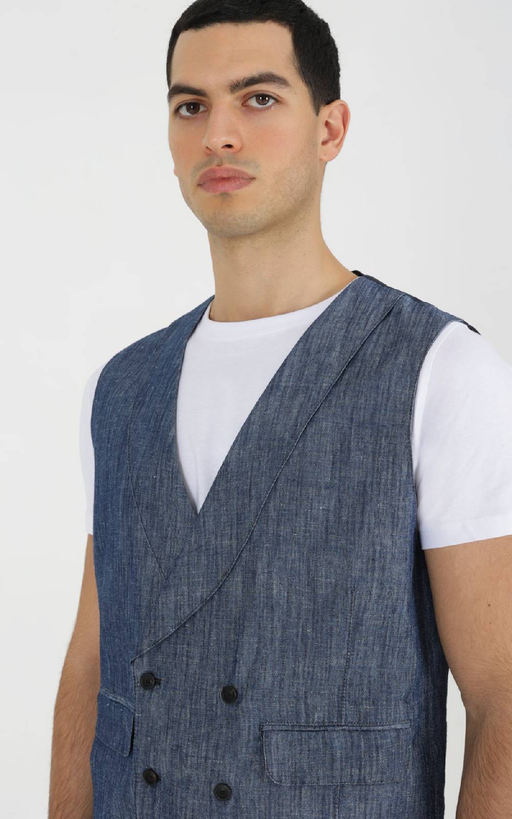 Outfit Italy Gilet doppiopetto in tessuto effetto denim Outlet