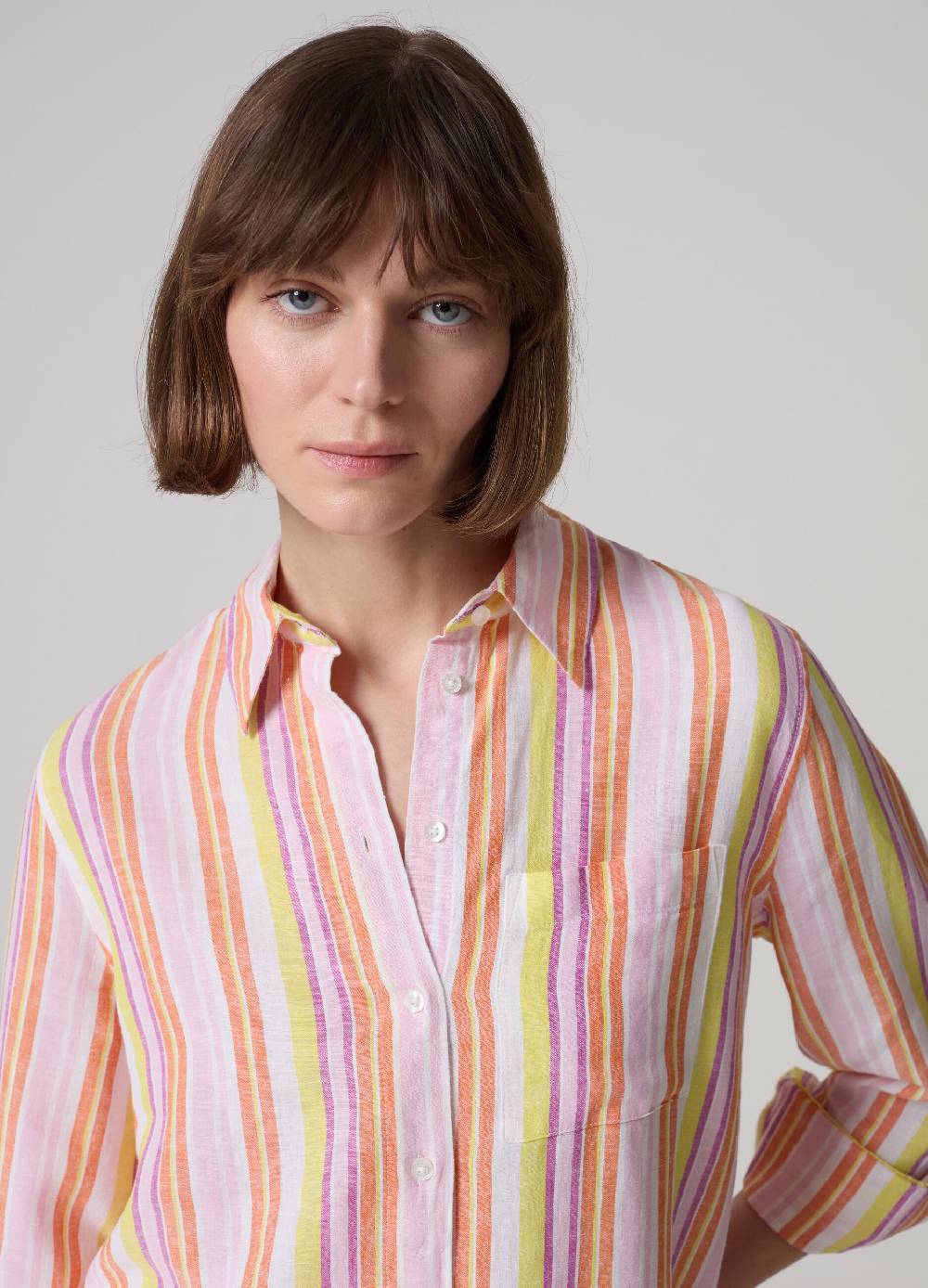 Ovs Camicia in lino e viscosa a righe multicolor Fino Al -60%