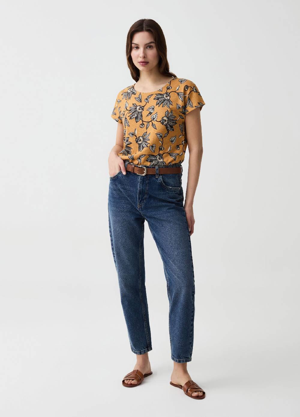 Ovs T-shirt in lino e cotone con stampa floreale Negozio