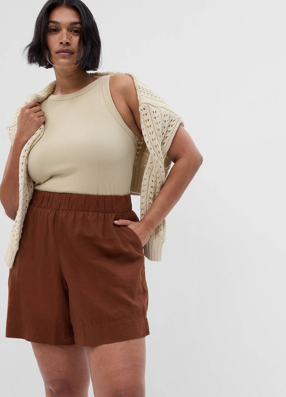 Ovs Shorts pull on in lino e viscosa Vendita Calda