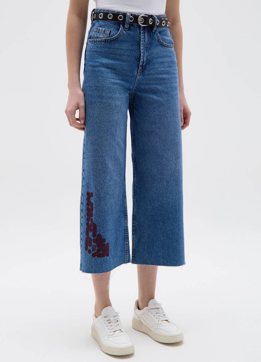 Ovs Jeans wide leg crop con stampa RE-UP Nuova