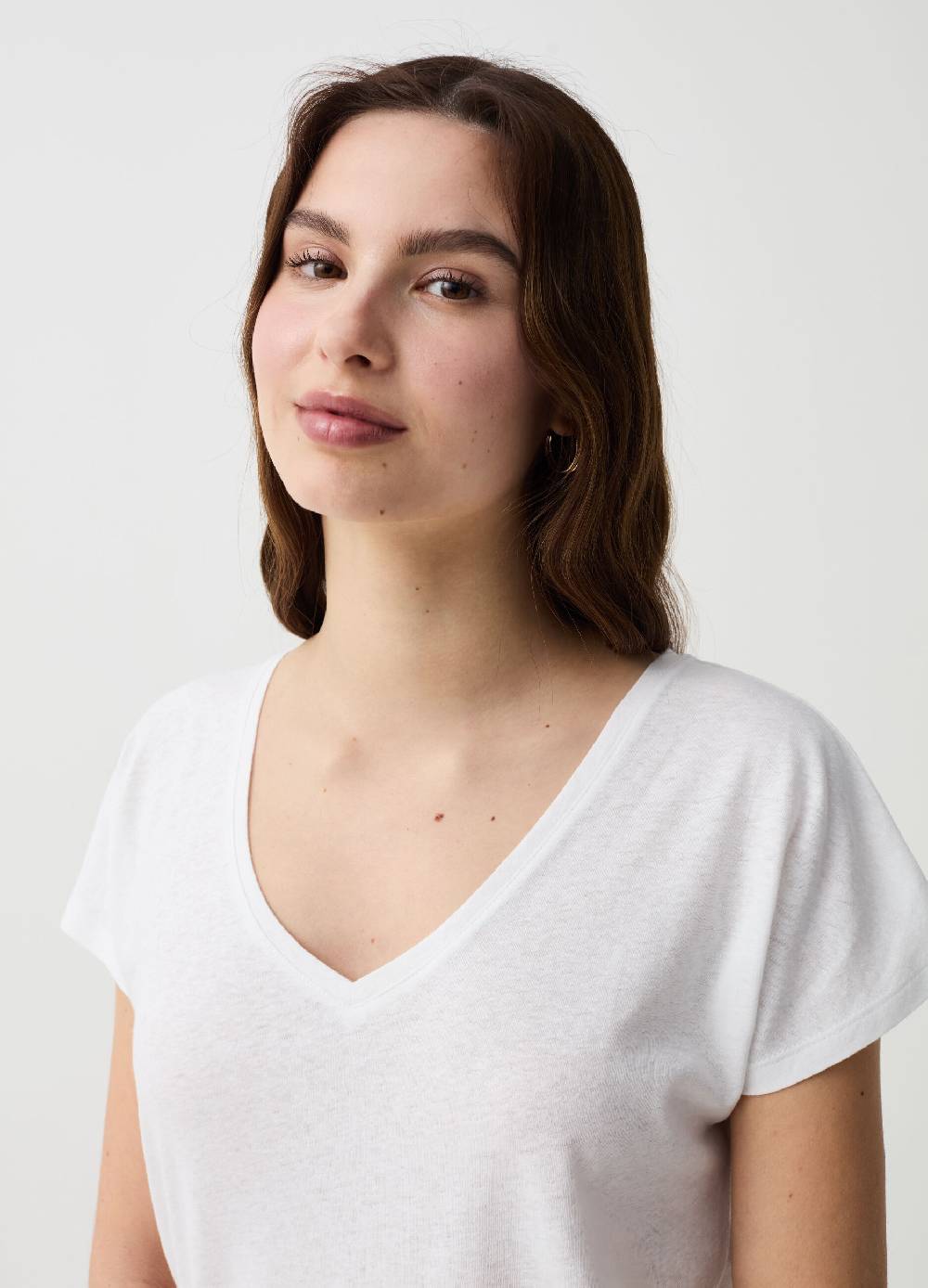 Ovs T-shirt in lino e cotone con scollo a V Duty-free