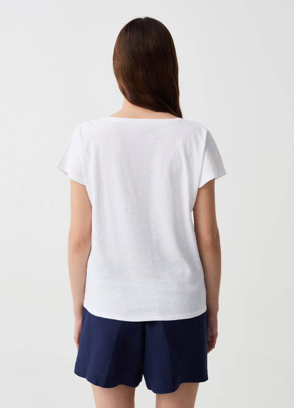 Ovs T-shirt in lino e cotone con scollo a V Duty-free