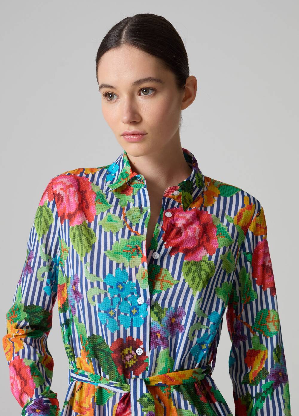 Ovs Vestito chemisier a righe con disegno a fiori Hotsell