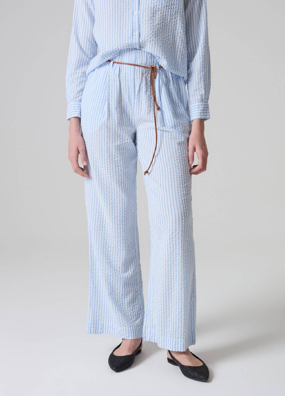 Ovs Pantaloni in seersucker a righe con cintura Offerta temporanea