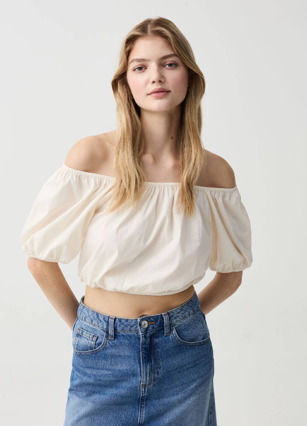 Ovs Crop top in cotone con spalle scoperte Black Friday