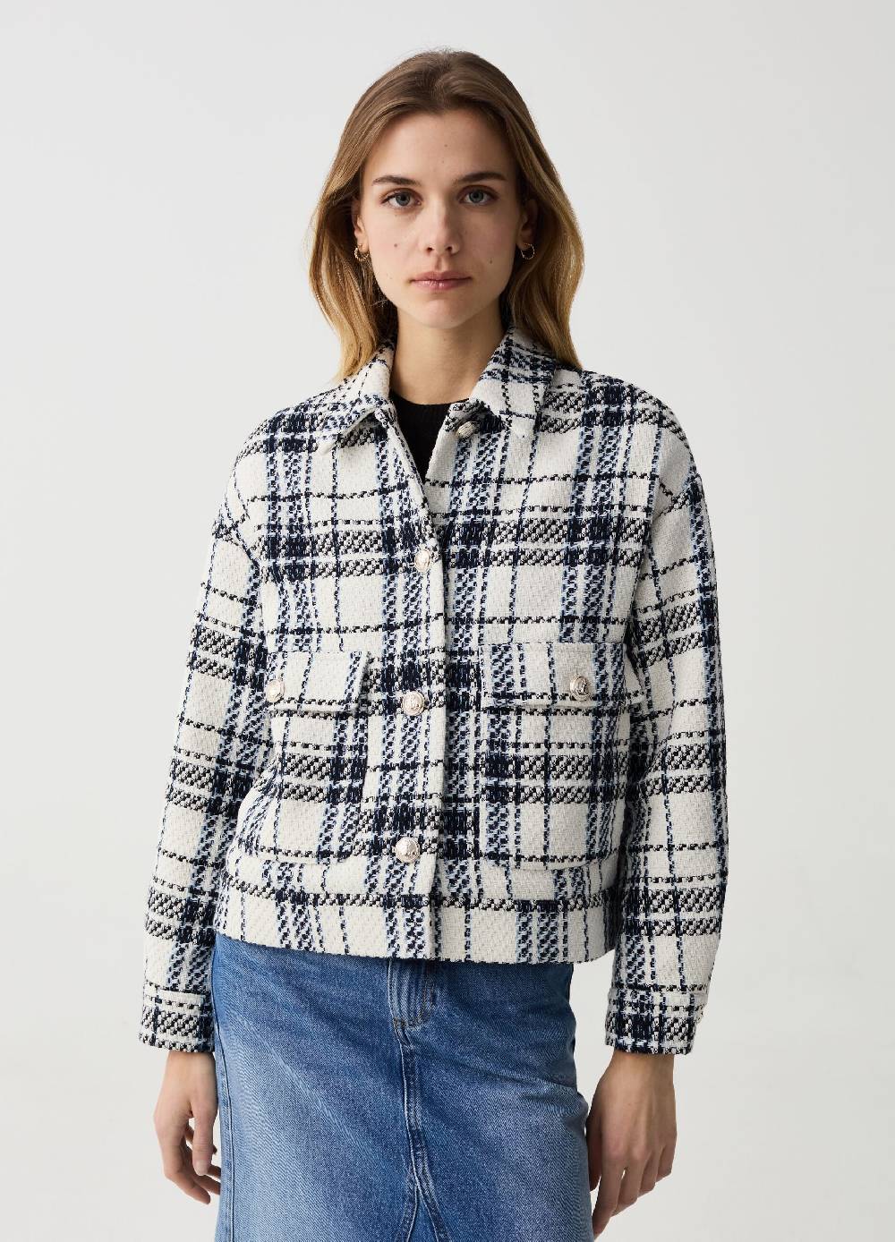Ovs Shacket in tweed check con bottoni lavorati Offerta natalizia