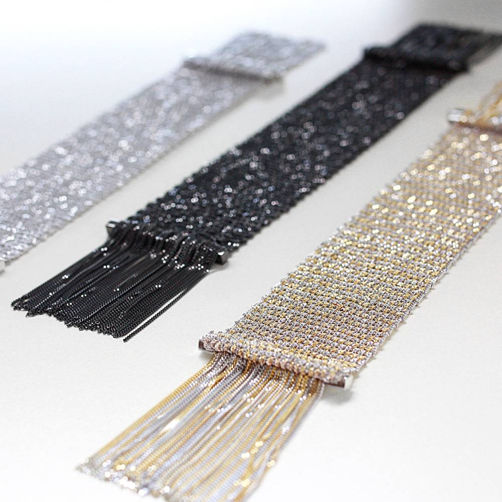 Paola Grande Gioielli SCIARPE Bracciale in maglia d'argento con frange Economico