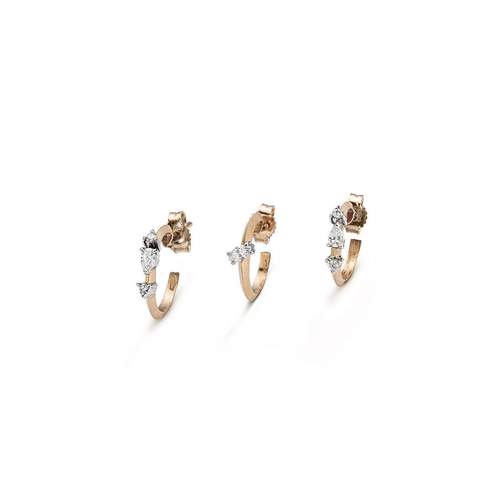 Paola Grande Gioielli BALANCE Set di 3 orecchini 'Balance' oro rosa con diamanti Presa