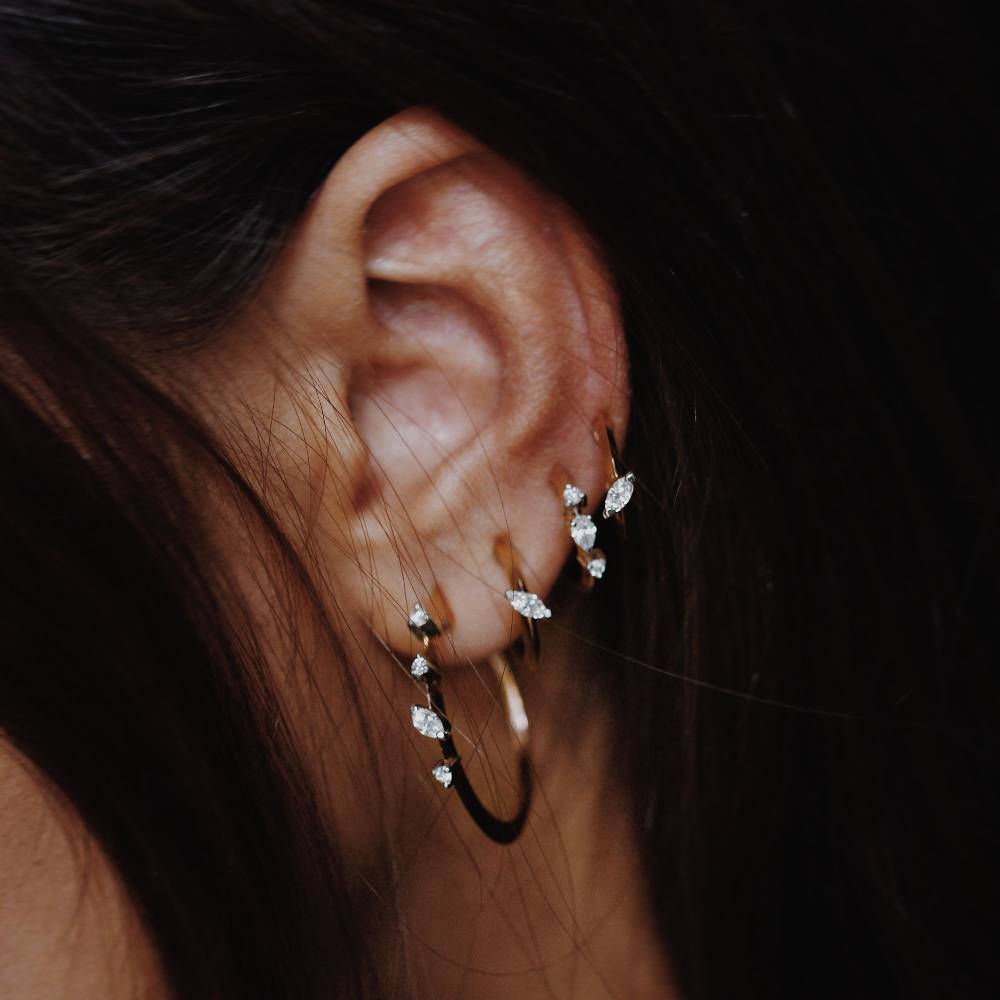Paola Grande Gioielli BALANCE Set di 3 orecchini 'Balance' oro rosa con diamanti Presa