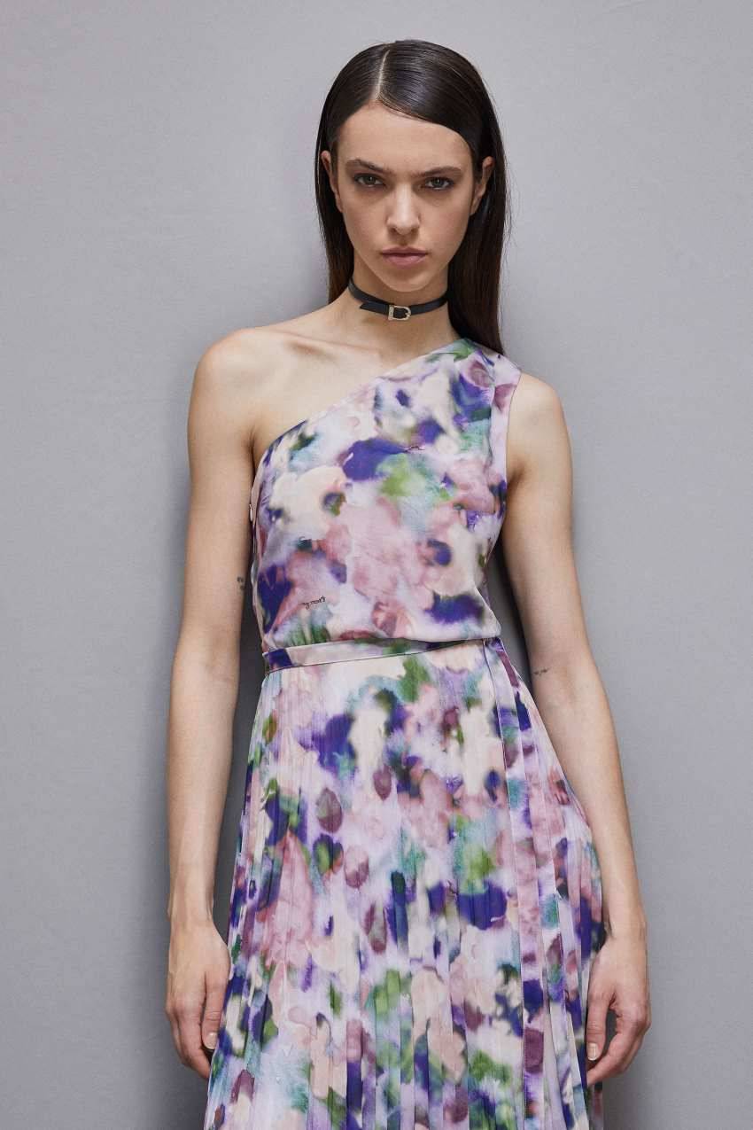 Patrizia Pepe Abito plissè monospalla in chiffon Presa