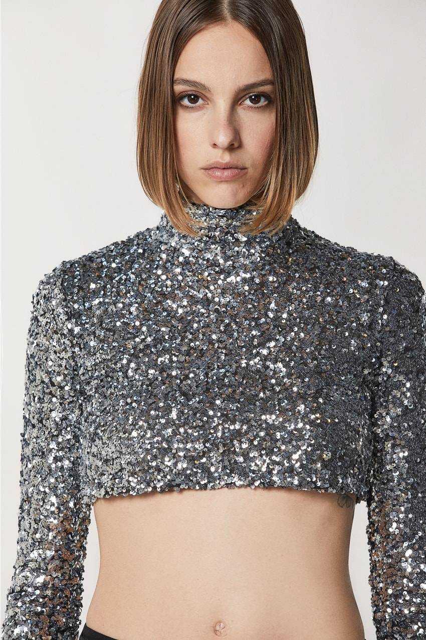 Patrizia Pepe Maglietta crop con paillettes Saldi