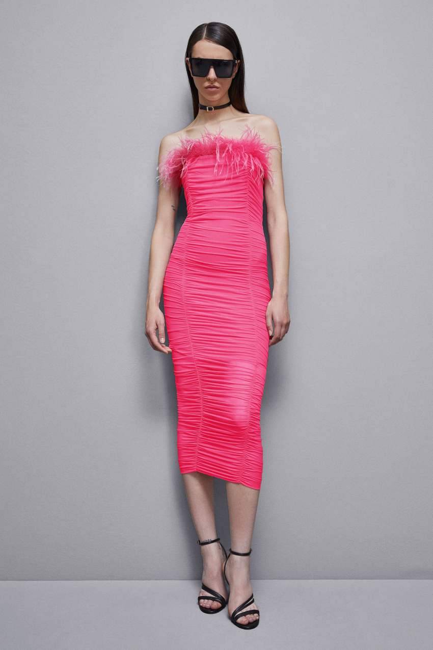 Patrizia Pepe Abito midi con piume in tulle e jersey 2025