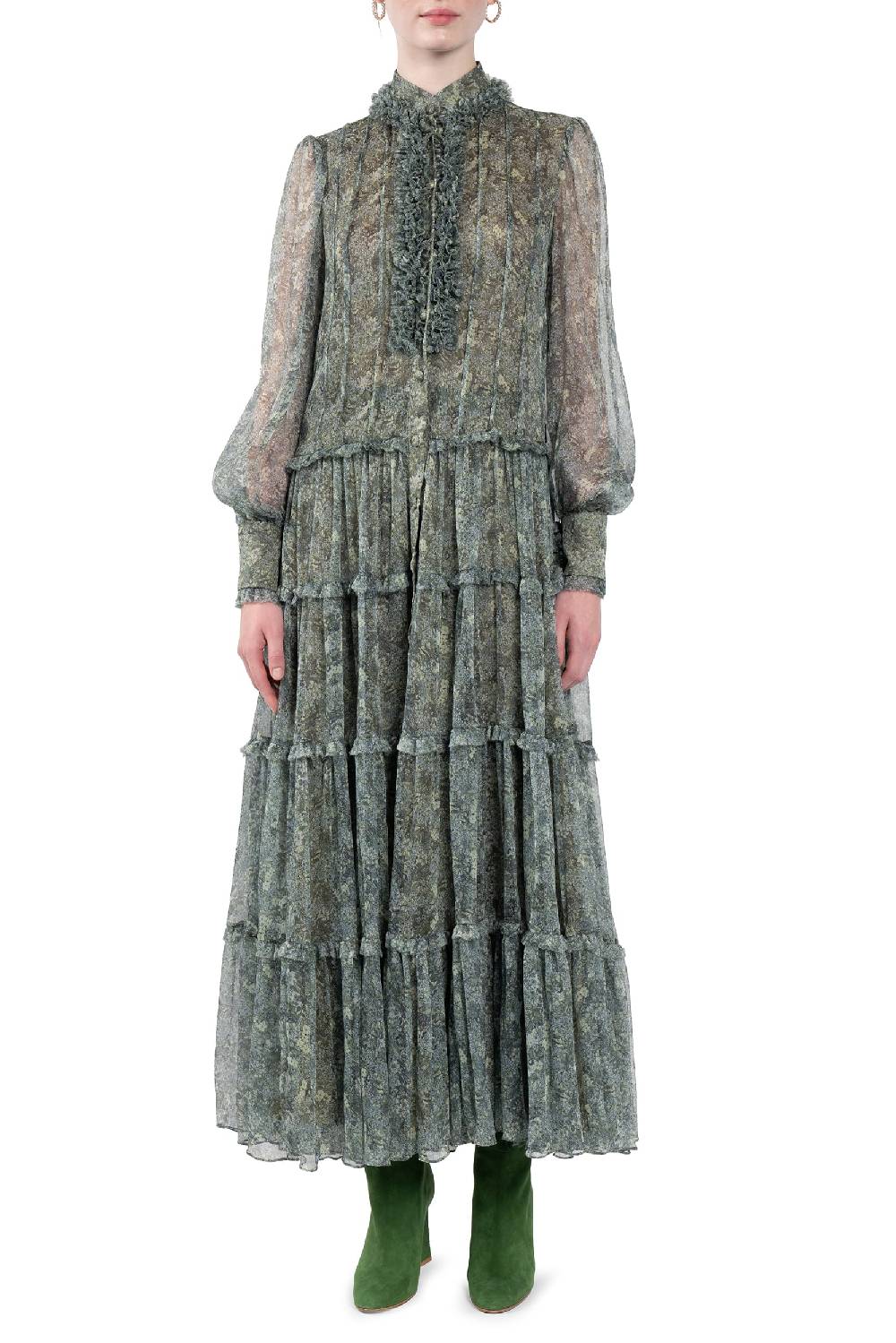 Luisa Beccaria Abito Chemisier in Chiffon con Rose Vendita