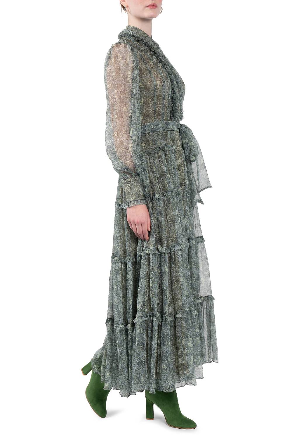 Luisa Beccaria Abito Chemisier in Chiffon con Rose Vendita