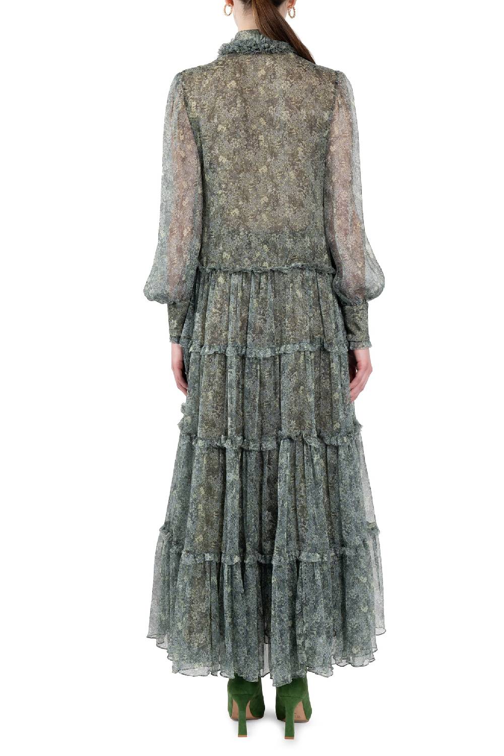 Luisa Beccaria Abito Chemisier in Chiffon con Rose Vendita