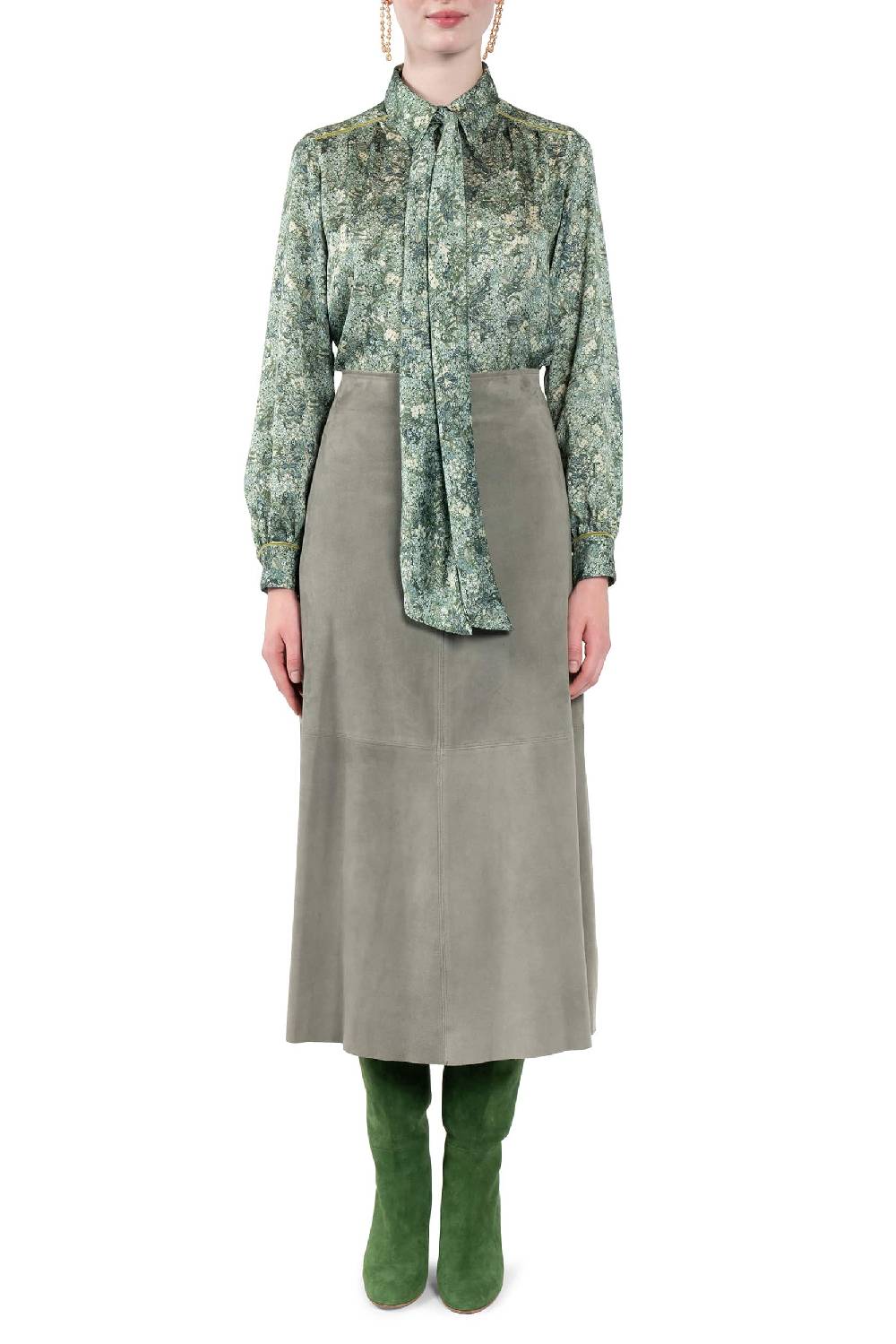 Luisa Beccaria Gonna in pelle scamosciata verde Promozione