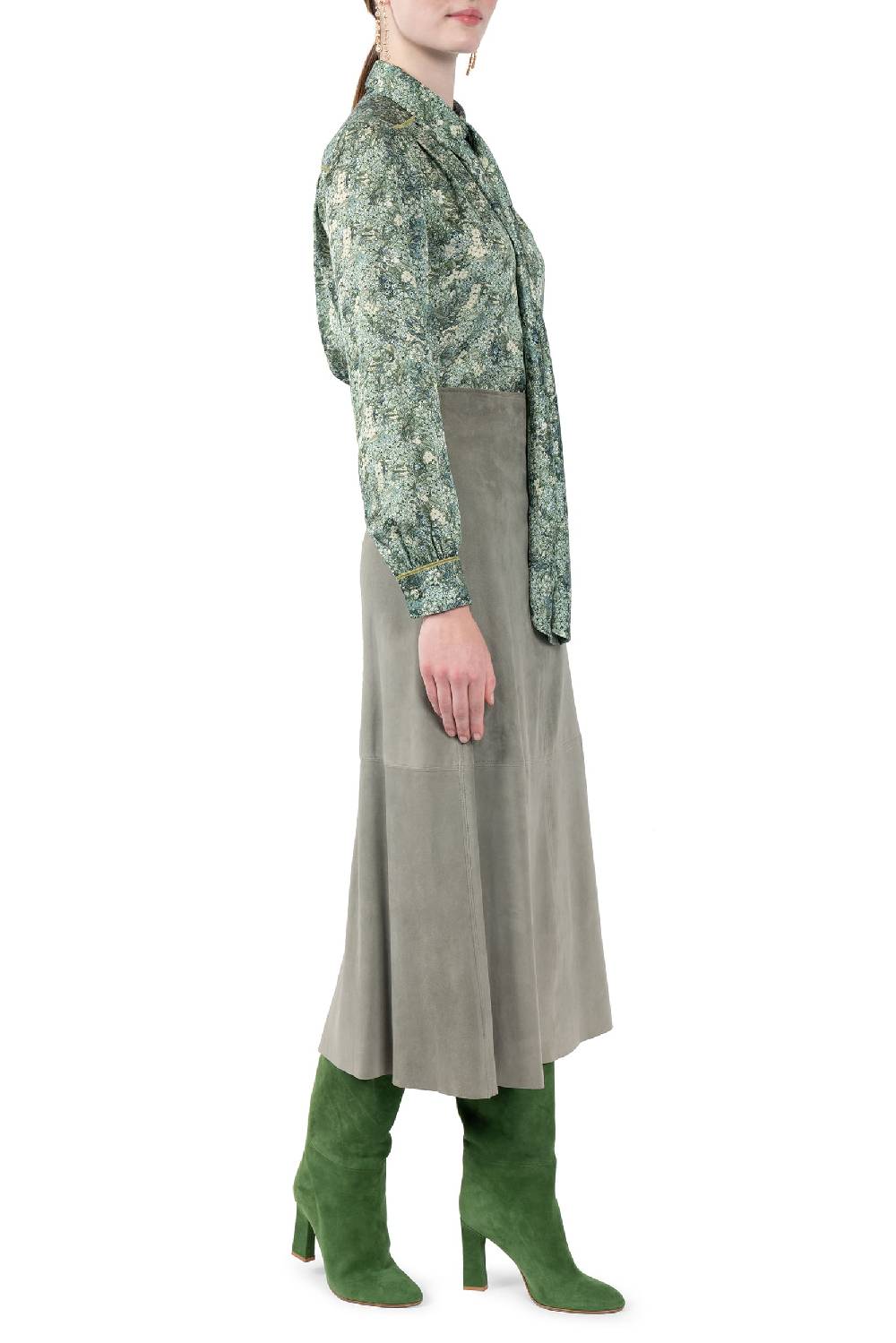 Luisa Beccaria Gonna in pelle scamosciata verde Promozione
