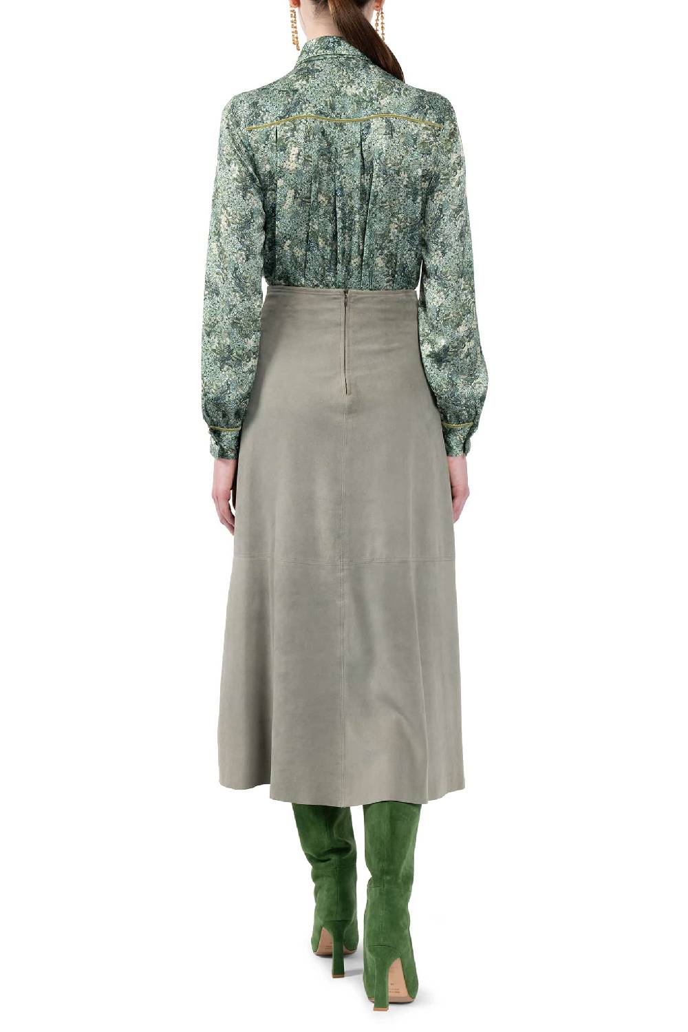 Luisa Beccaria Gonna in pelle scamosciata verde Promozione
