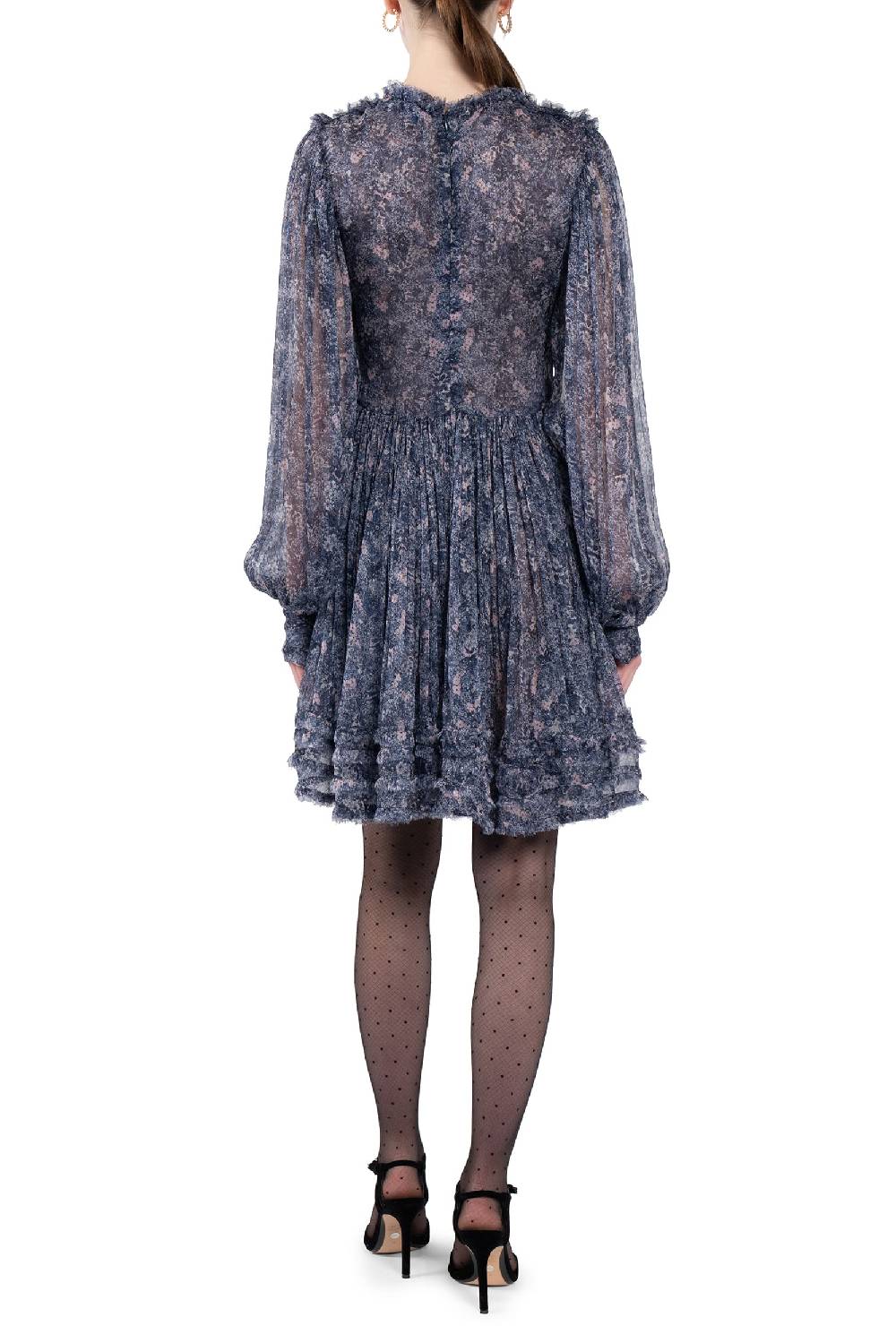 Luisa Beccaria Abito corto in chiffon con frange e micro fiori Qualità Garantita