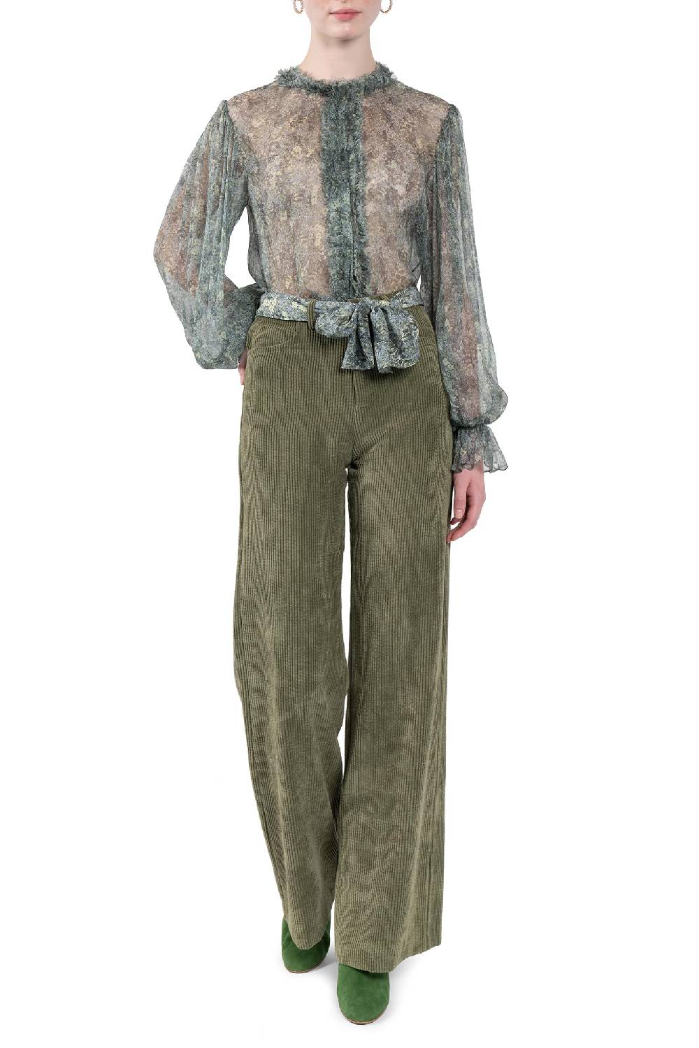 Luisa Beccaria Pantaloni palazzo in velluto a coste verde Acquista Ora