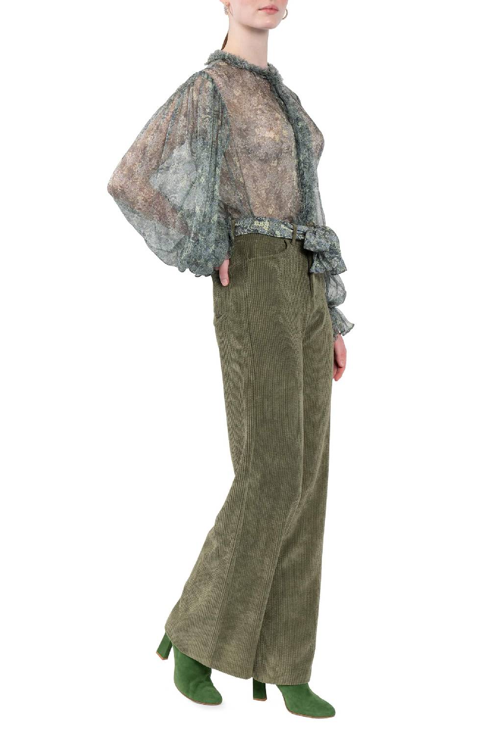 Luisa Beccaria Pantaloni palazzo in velluto a coste verde Acquista Ora