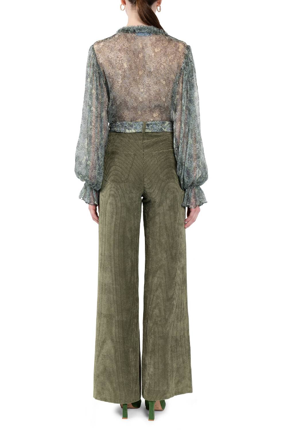 Luisa Beccaria Pantaloni palazzo in velluto a coste verde Acquista Ora