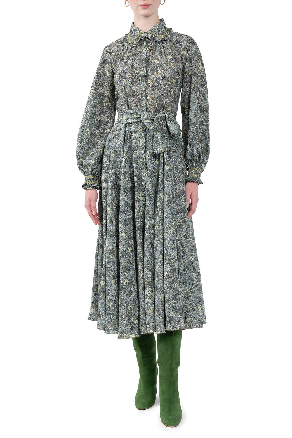 Luisa Beccaria Abito Chemisier in crepe de chine a micro fiori Promozione Limitata