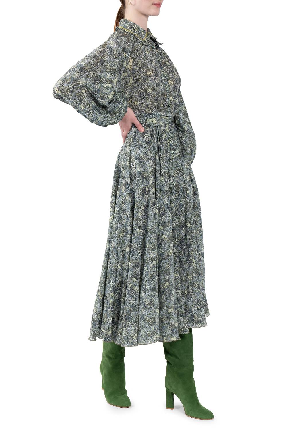 Luisa Beccaria Abito Chemisier in crepe de chine a micro fiori Promozione Limitata