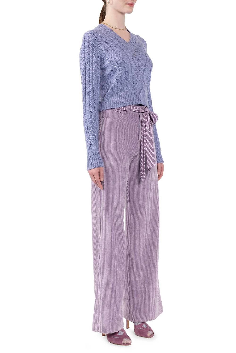 Luisa Beccaria Pantaloni palazzo in velluto a coste lilla Prezzo Ridotto