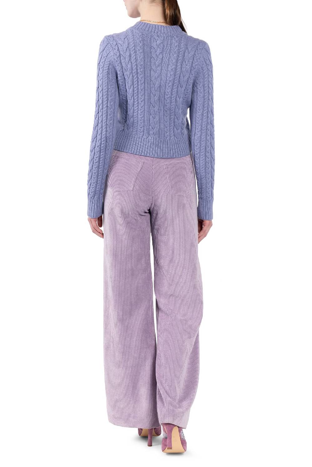 Luisa Beccaria Pantaloni palazzo in velluto a coste lilla Prezzo Ridotto