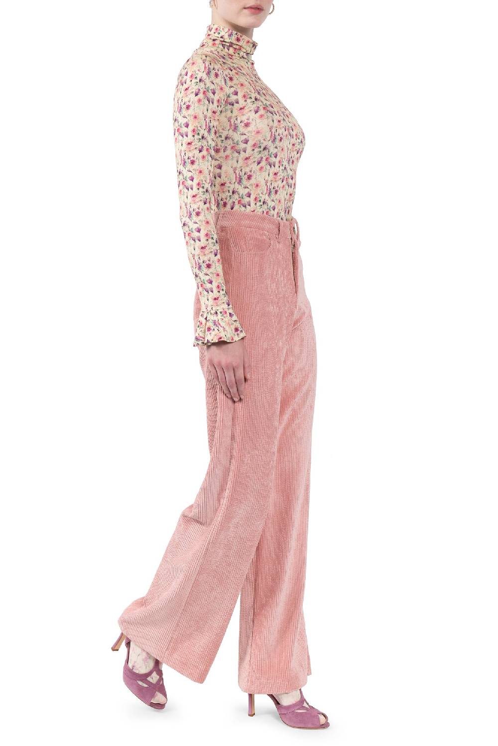 Luisa Beccaria Pantaloni palazzo in velluto a coste rosa Spedizione Gratuita